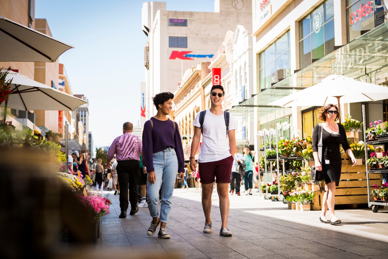 Rundle Mall shopping, flower stalls